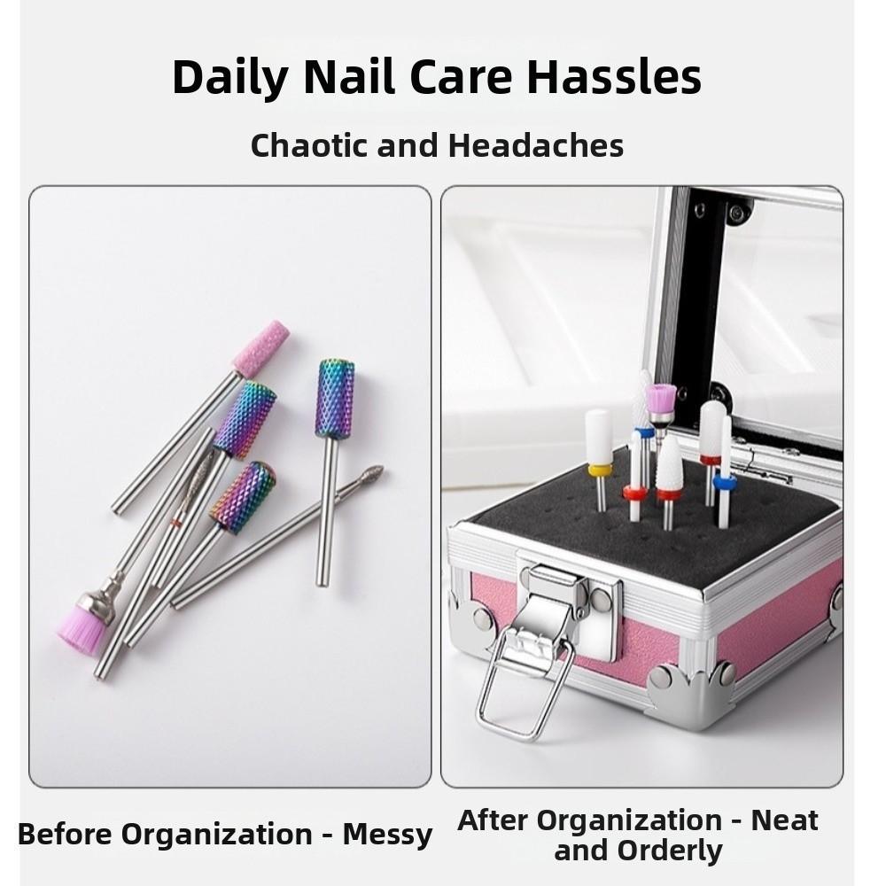 Durable Aluminum Display Storage Box Professional Nail Art Grinding Head Bit Container  Pedicure