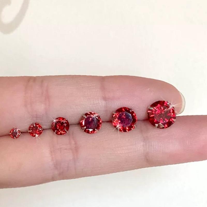 Beixi 925 Sterling Silver Red Garnet Cubic Zirconia Stud Earrings, 3-8mm, Various Sizes Available