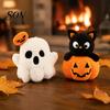 Süßes Taschendekoration Halloween Geist/Kürbis Schwarze Katze Plüschfigur, Weiche Stoffpuppe Kürbisanhänger mit Kette, Kreative Foto-Requisiten