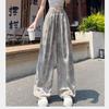 Summer Women Vintage Print High Waist Lace-up Pant Wide Leg Trouser With Pocket For Girls