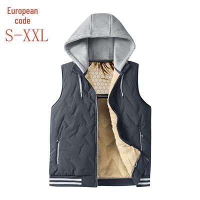 Plus Size European American Hooded Men's Ultrasonic Down Cotton Vest Jacket