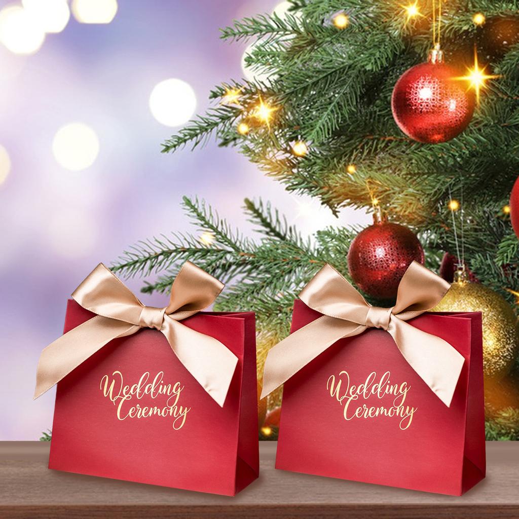 10Pcs Red Mini Sweet Boxes with Ribbons Wedding Candy Boxes Cookie Snack Wrapping Case for Engagement Christmas Party Favor