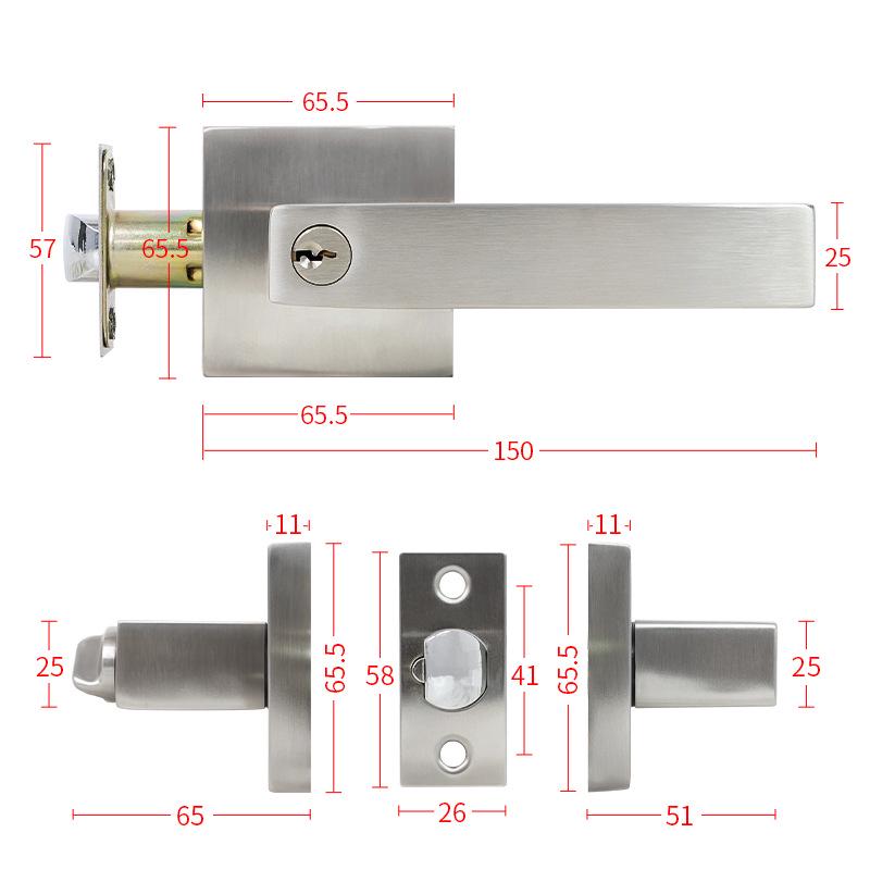 American Style Three-Rod Lever Handle 304 Stainless Steel Bathroom Door Lock with Single Bolt
