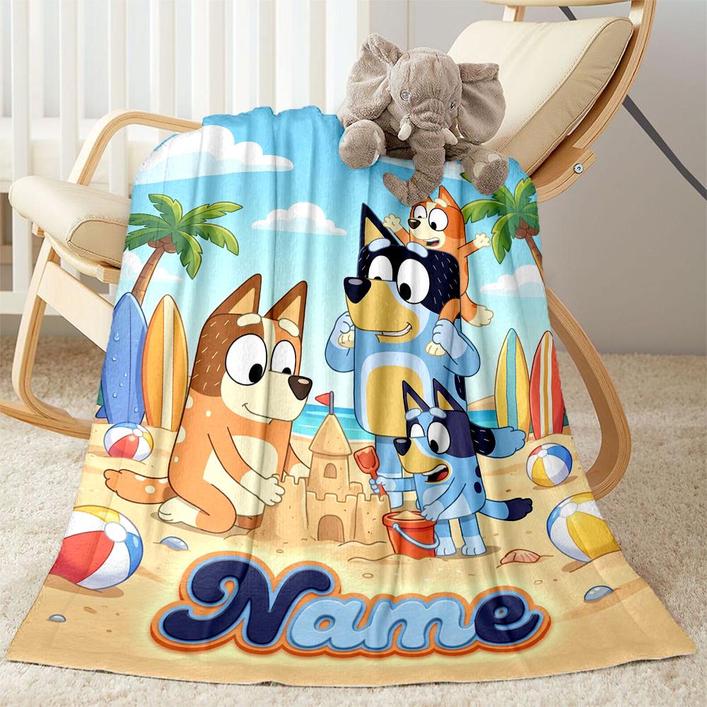 Bluey's Outdoor Fun Customize Your Name Blanket Multi-purpose Personalized Blanket Ultra-Soft Versatile for Bedding Livingroom Seaside Nap