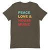 Frieden Liebe & House Musik Modernes Inspirierendes EDM Zitat Unisex T-Shirt