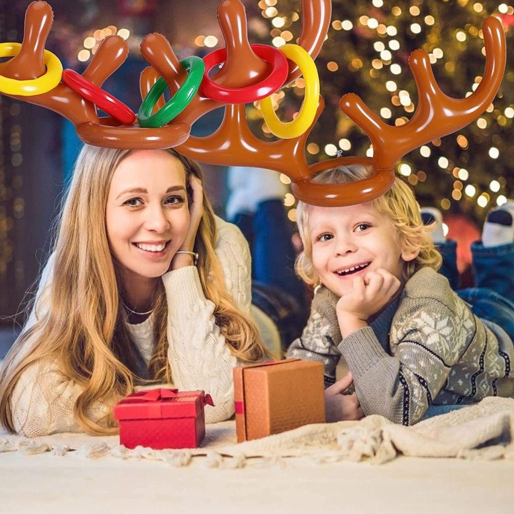 Festival Reindeer Ring Toss Inflated Toys Ferrule Game Inflatable Antler Hat Christmas Headband