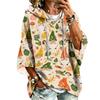 Women's 3/4 Sleeve Christmas Print Hooded Pullover Top Casual Holiday Outfit