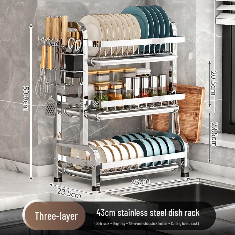 Multi-Functional Stainless Steel Kitchen Storage & Draining Rack