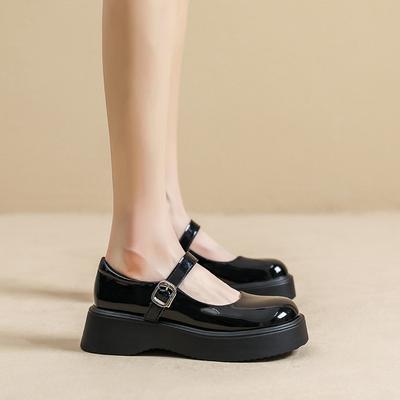 Scarpe basse in pelle con suola spessa da donna, modello muffin, con fibbia a una parola, stile college