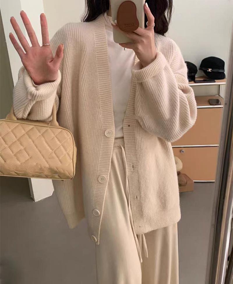 

Модный повседневный кардиган крупной вязки с V-образным вырезом, женский, новый, осенне-зимний, однотонный, универсальный, свободный, в стиле ленивого ветра, куртка-свитер One Size