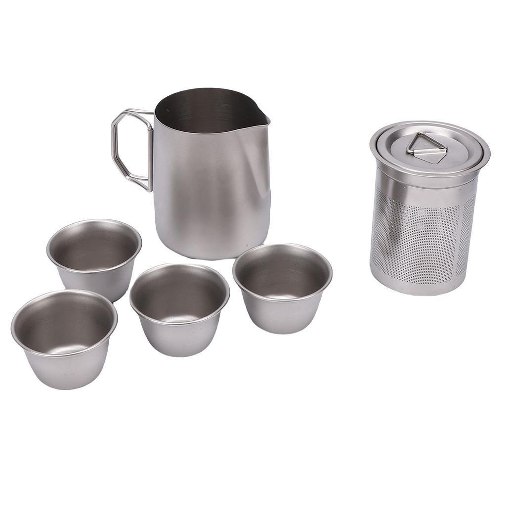 Stainless Steel Tea Set with Infuser 350ml Tea Pot 50ml Tea Cups Portable Bag for Outdoor Camping Backpacking