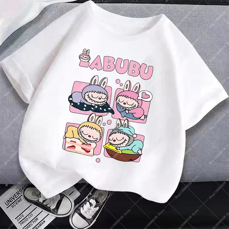 Kids Cartoon Cotton T-shirt Labubued Children Anime Print Tee Girl Fashion Casual Clothes Summer Cute Short Sleeve Clothing Gift