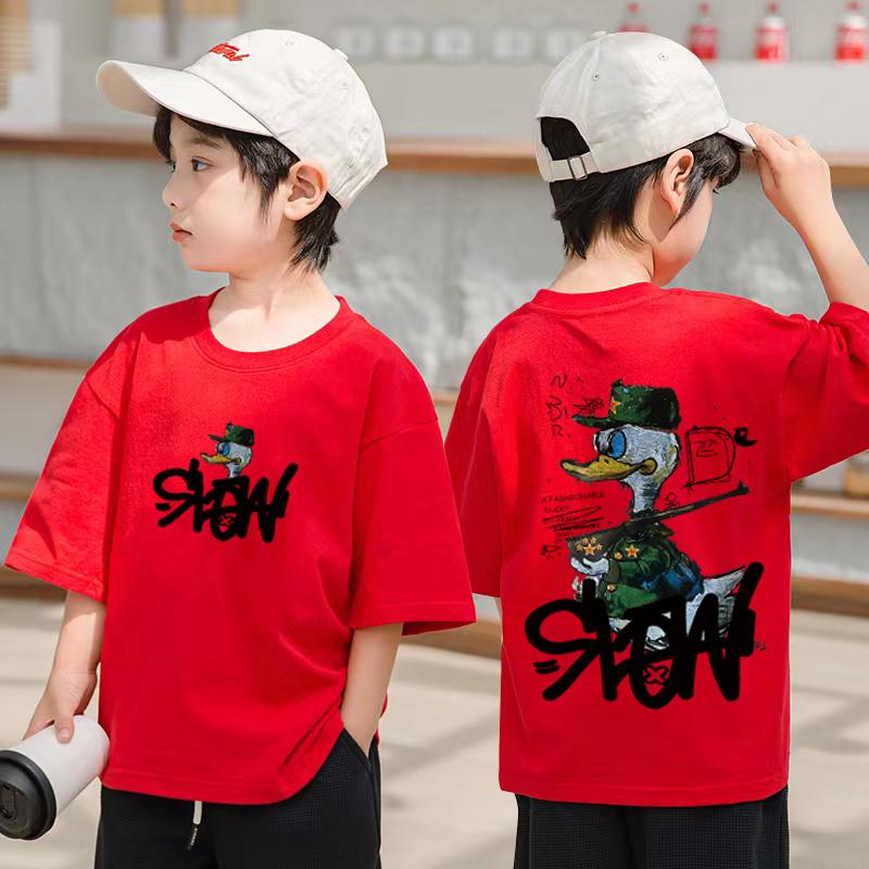 Children's clothing men's clothing American cartoon duck print pattern T-shirt short sleeved T-shirt women's clothing
