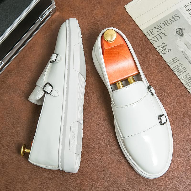 Spring New British Style Soft Soled Comfortable Loafers for Adults Shiny Casual Shoes Luxury Brand Double Button Wedding Shoes