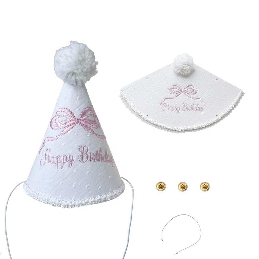 Bowknot One-Year-Old Birthday Cap Pink Blue Embroidery First Birthday Garland Lace Edge Ball Birthday Hat First Birthday