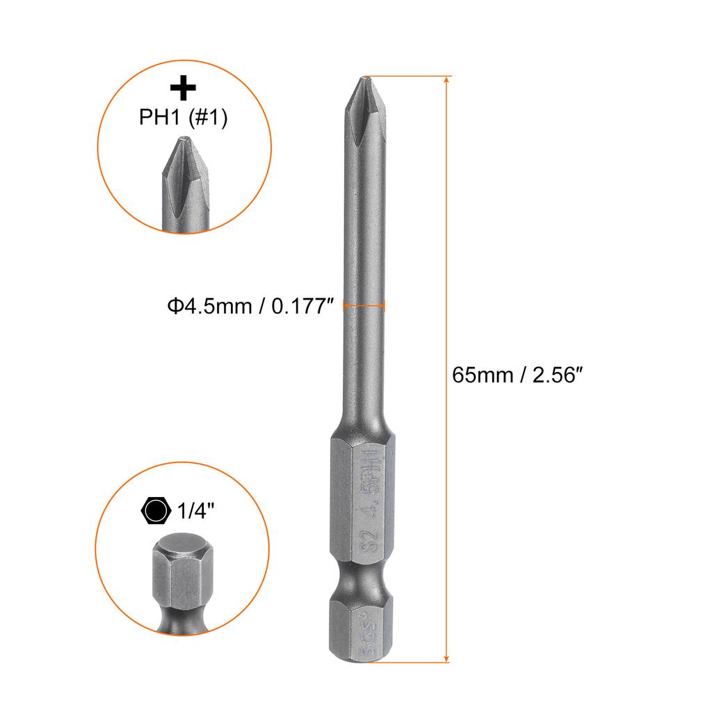 Magnetic Phillips Screwdriver Bit PH0 PH1 PH2 PH3 1/4" Hex Shank 65mm S2 Steel Screw Driver Bit Cross Head Electric Drill Bits