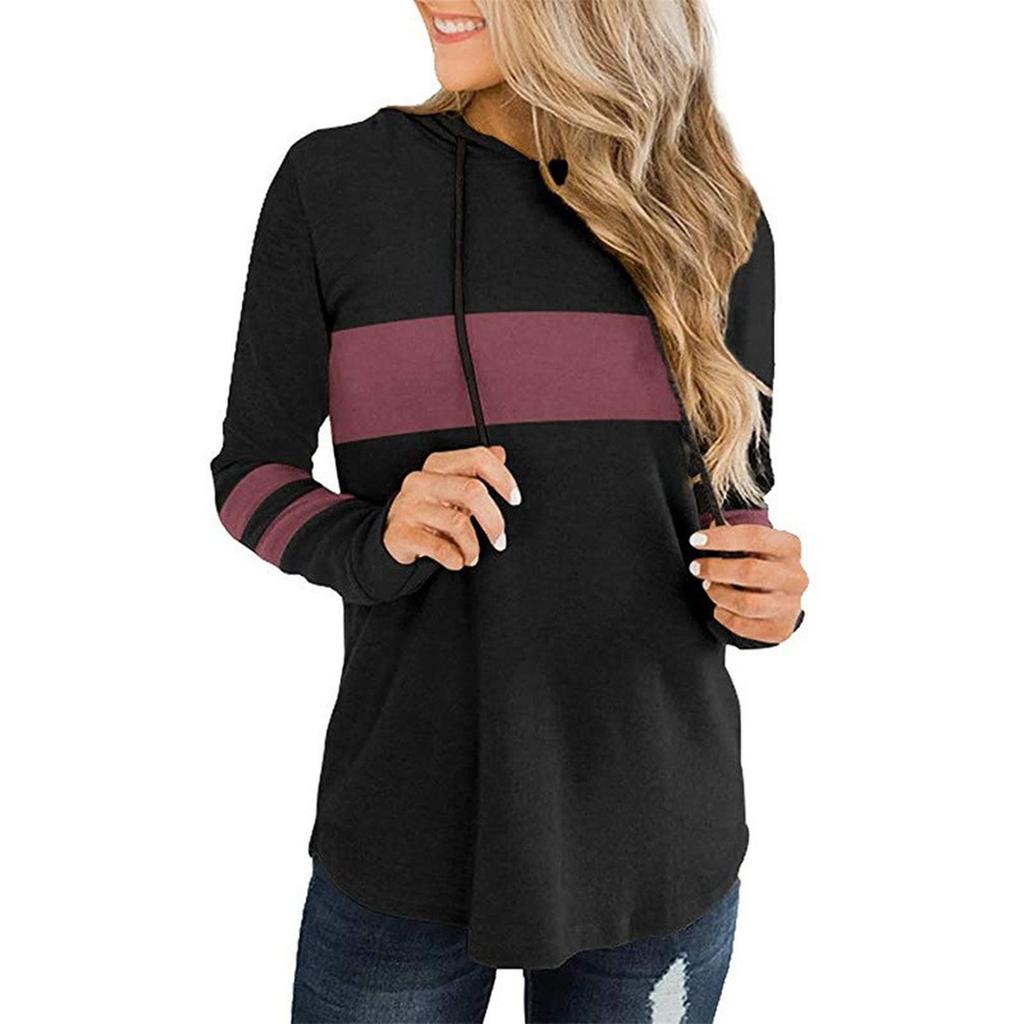 Women's Loose Comfortable Fashionable And Casual Long Sleeved Patchwork Hooded Top