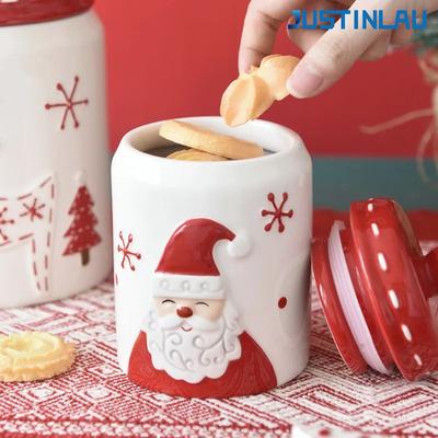 JUSTINLAU Święty Mikołaj Łoś Choinka Okrągły Ceramiczny Słoik z Zamkniętym Pojemnikiem na Kandyzowane Suszone Owoce Orzechy Do Przechowywania Żywności Akcesoria Kuchenne