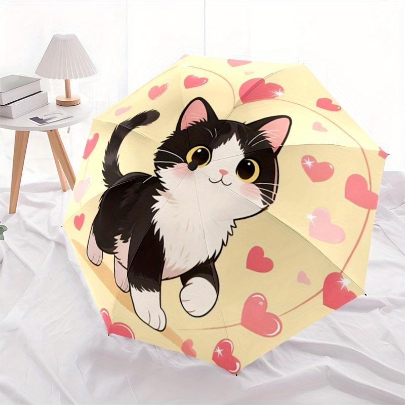 1pc Love Cat Design Durable Cartoon Folding Umbrella, Portable 3-Fold Compact Umbrella for Men and Women, Suitable for Travel or Daily Use.C063