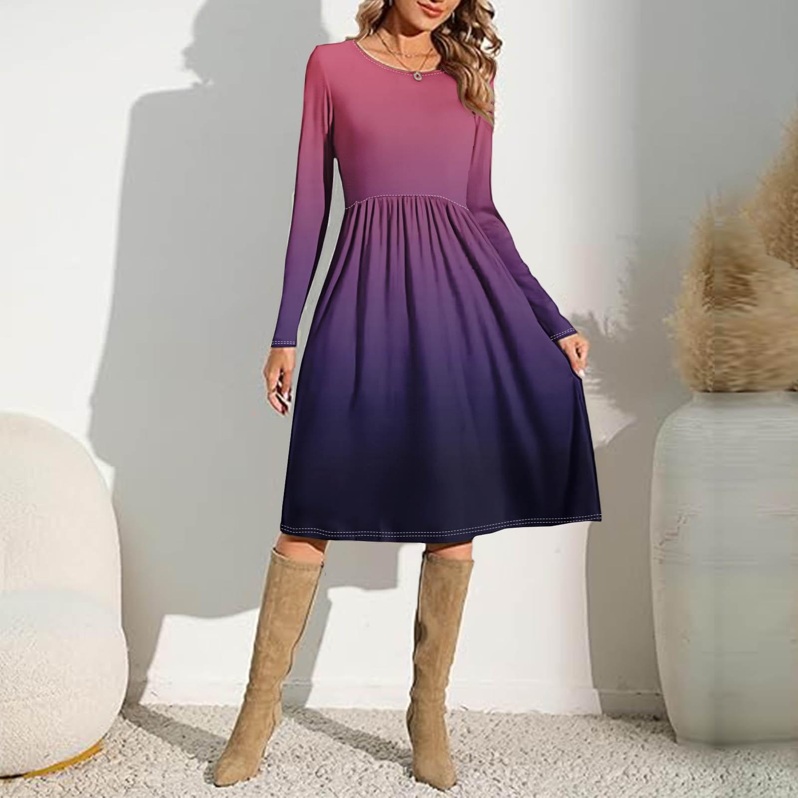 

Женское повседневное платье с принтом в виде градиента и пайеток, весна-осень, карман, круглый вырез, длинные рукава, платья S