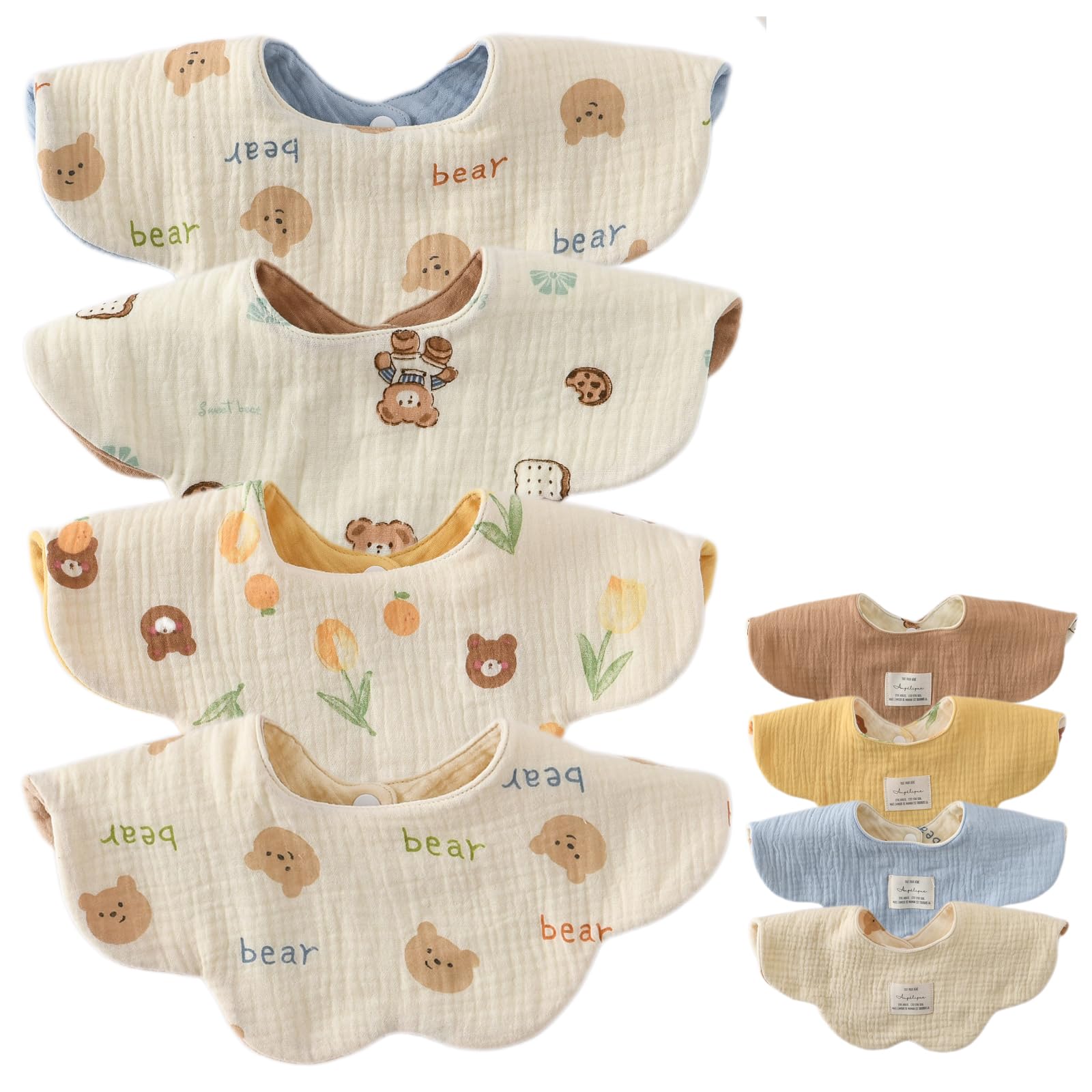 

Set of 4 Baby for Girls and Stylish Newborn Solid Mealtime Baby Baby Shower Gift [GoUseGo] Bibs, Double-Sided, 6-Layer Gauze, Boys, Bibs, 360-Degree
