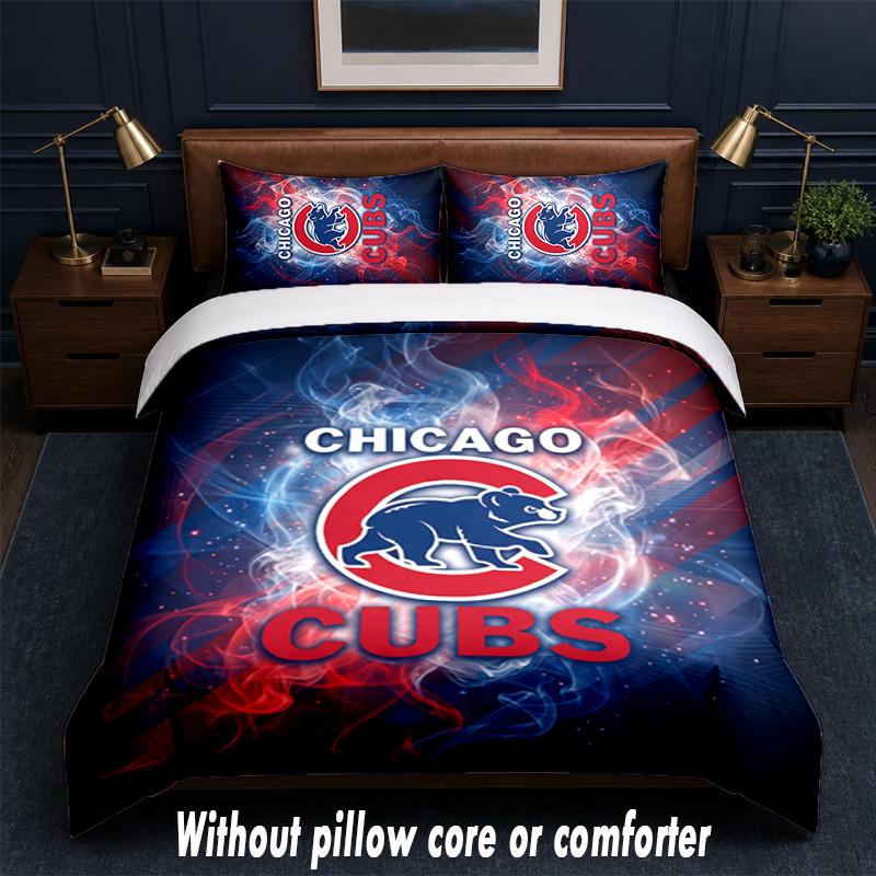Chicago Cubs Design Bed Bedding Set 1 Duvet Cover + 2 Pillowcases Soft Breathable Household Bed Linens