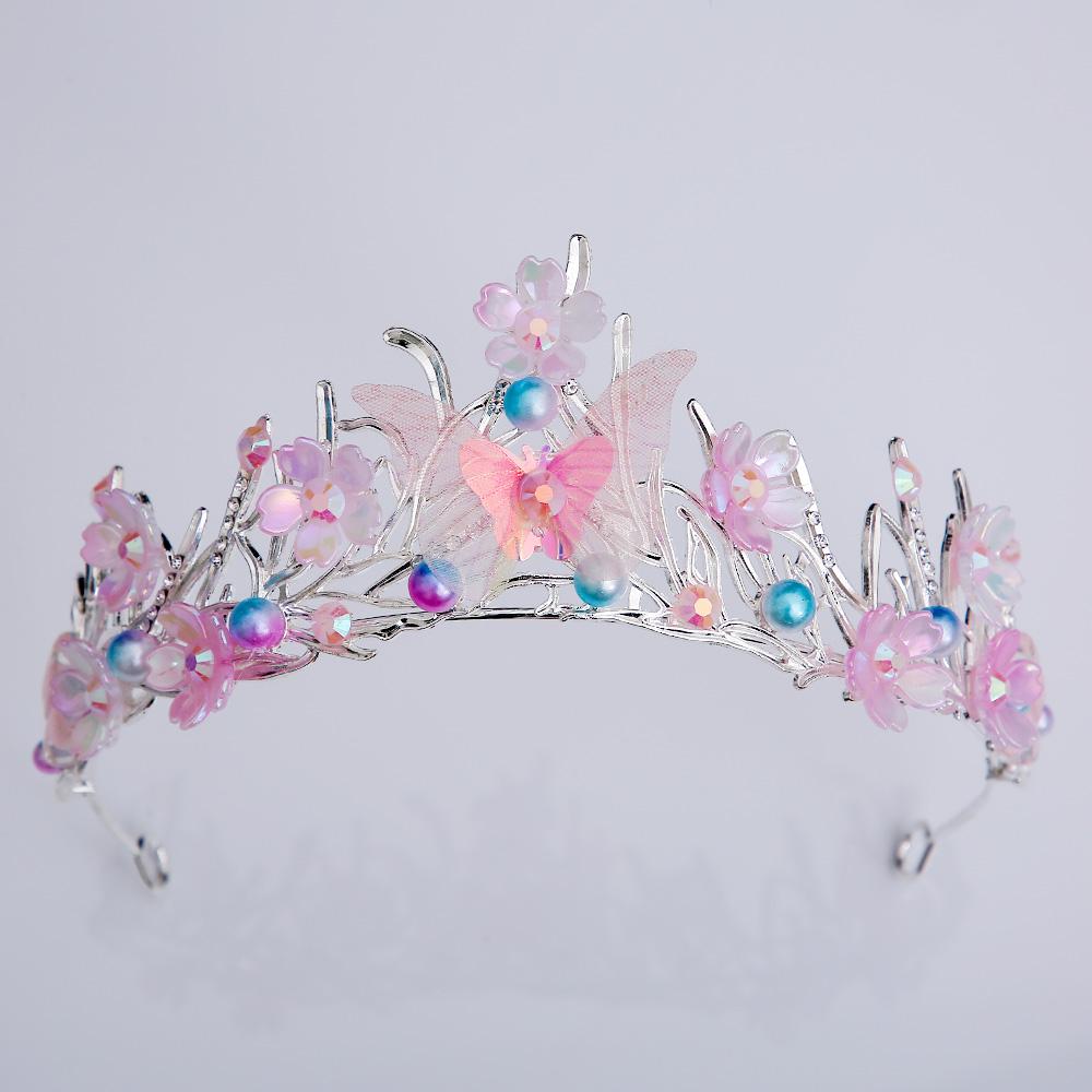 Butterfly Flowers Crown Pearls Hair Accessories for Women Girls Birthday Party Tiaras Costume Natural Hair Dress Jewelry CDN