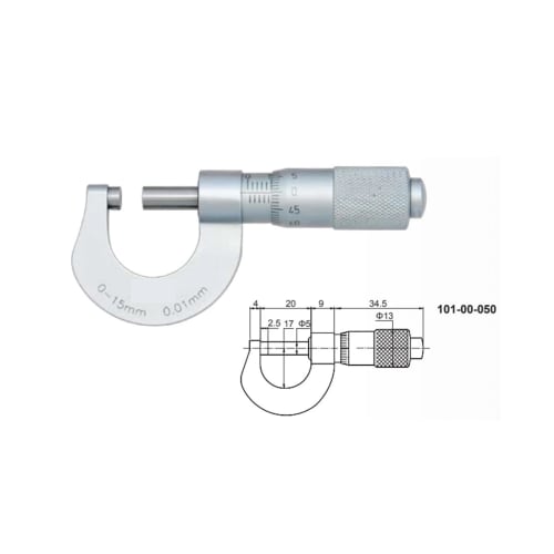 Miniature Outside Micrometer, 0-15mm, 0-0.6 inch, 0.01mm, Easy to Read, Precision Measuring Tool for Work