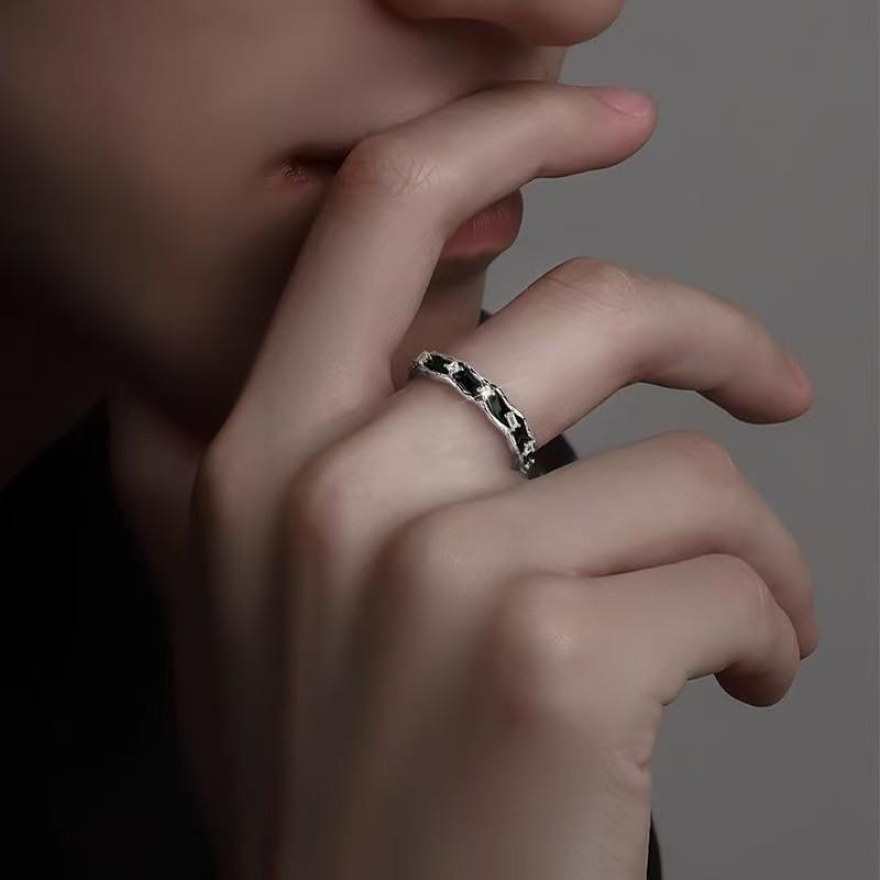 

S925 Sterling Silver Rolling Stone Enamel Band Ring - Men s Luxury Handcrafted Jewelry Gift. 925 Silver, Adjustable