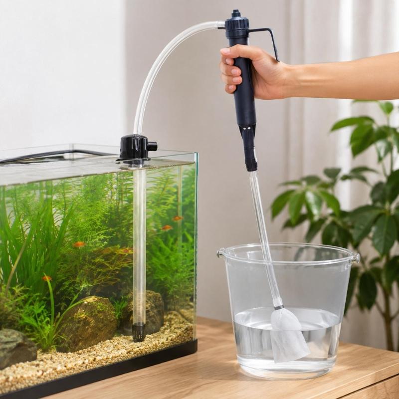 Battery-Operated Water Changer for Fish Habitat Cleaning, with Integrated Motor Body, Corrugated Hose and ABS Plastic Construction