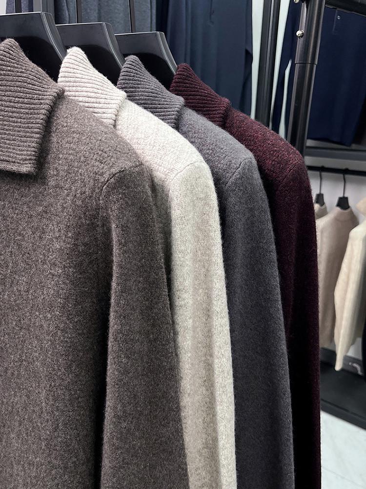 Hengyuanxiang Men's High-End Wool Lapel Zipper Sweater - 2025 Autumn/Winter Thick Knitwear