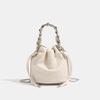 Silver thick chain bucket bags for women pu leather shoulder bag drawstring chains crossbody bags casual commuter purse handbags