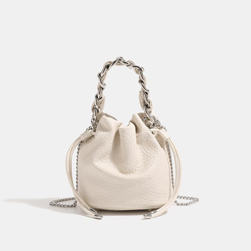 

Silver thick chain bucket bags for women pu leather shoulder bag drawstring chains crossbody bags casual commuter purse handbags 18x12x18cm бежевый