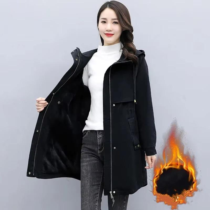 

Женская парка Зимняя Корейская Плюшевая Утепленная Женская Хлопковая Куртка Женское Теплое Пальто с Капюшоном Средней Длины Повседневное Пальто XL