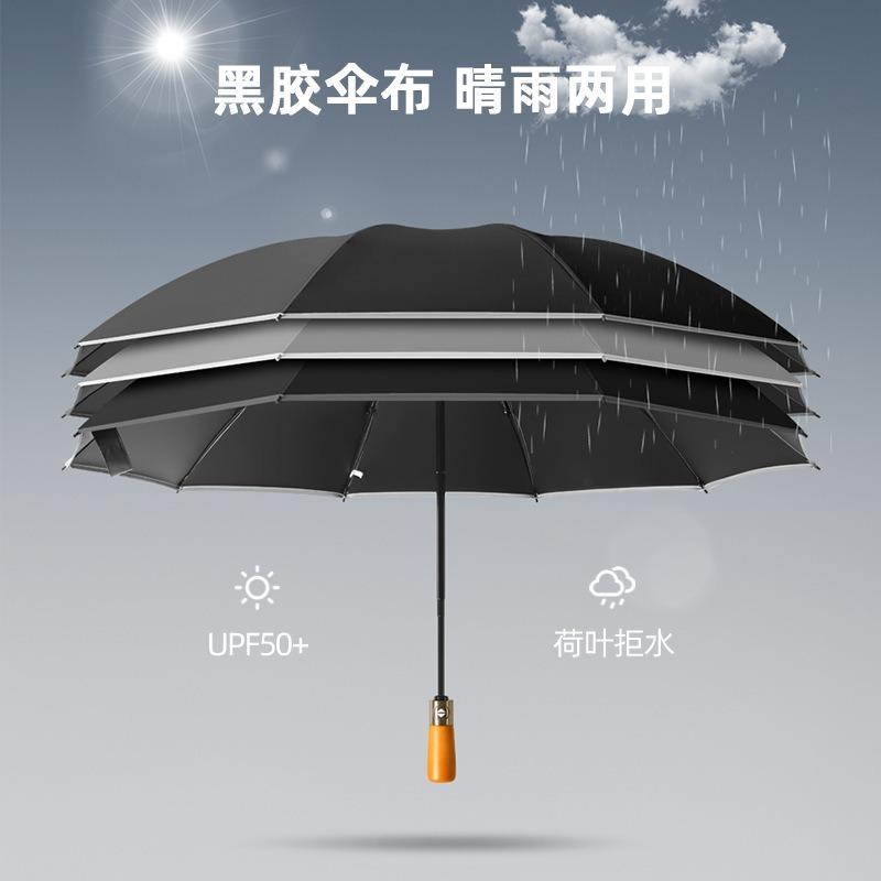 New ten-bone double keel vinyl bronze brushed reverse umbrella color scheme handle three-fold umbrella gift umbrella print lo