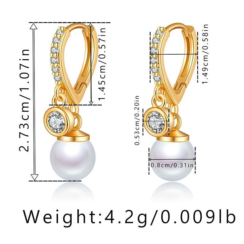 French Pearl Zircon Inlaid 18k Gold Plated Light Luxury Elegant Earrings For Women