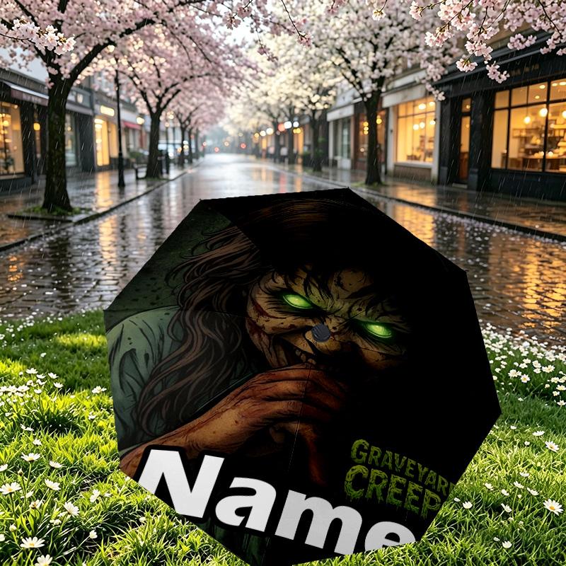 Custom Name Personalized horror movie Print Umbrella, Auto Open Close, 8‑Rib Sturdy Frame, Commute Camping Hiking Use, Birthday Gift