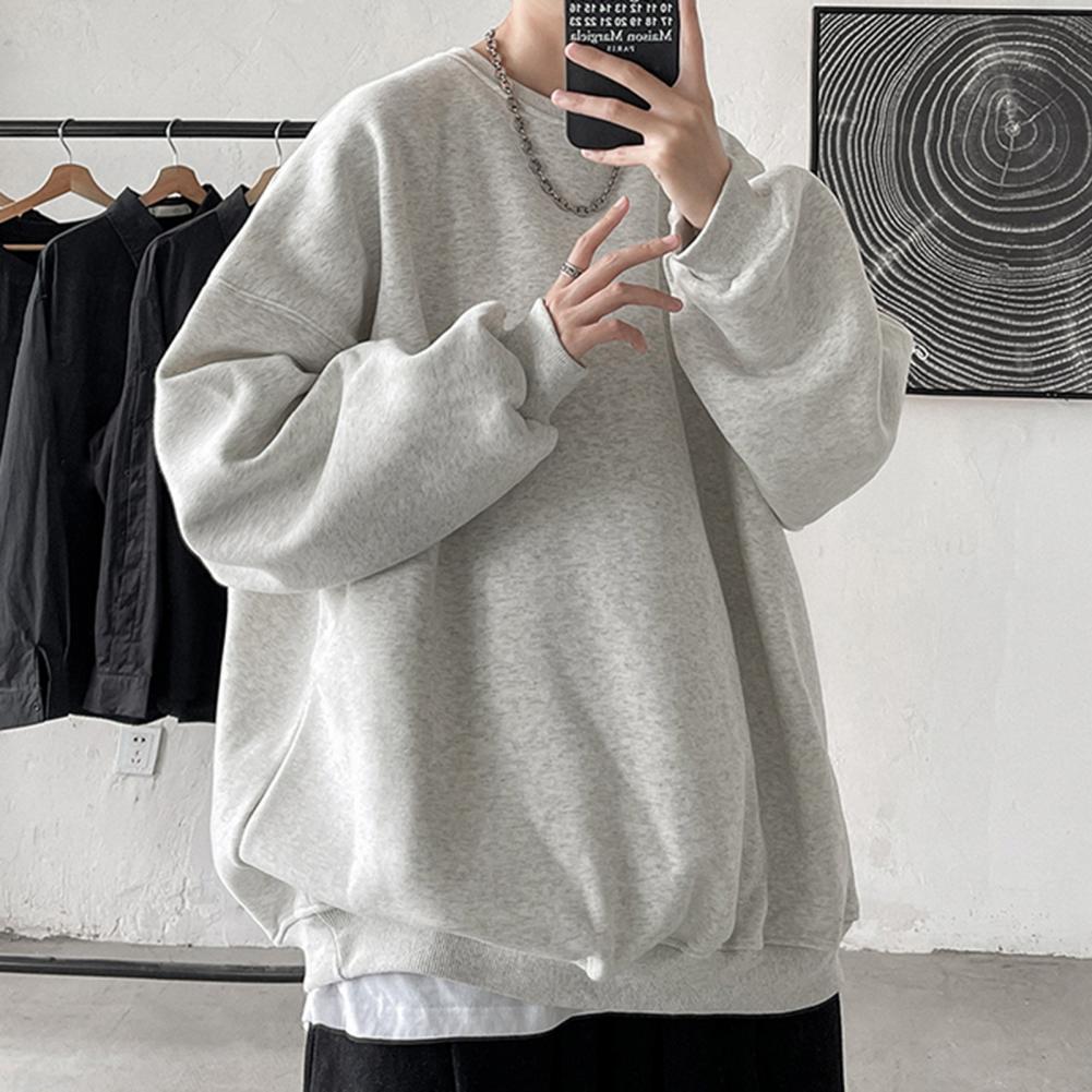 Fleece Damen Herren Sweatshirt Locker Einfarbig Rundhals Langarm Warm Weich Unisex Lässig Einfacher Stil Paar Top Harajuku Crewneck Hoodie
