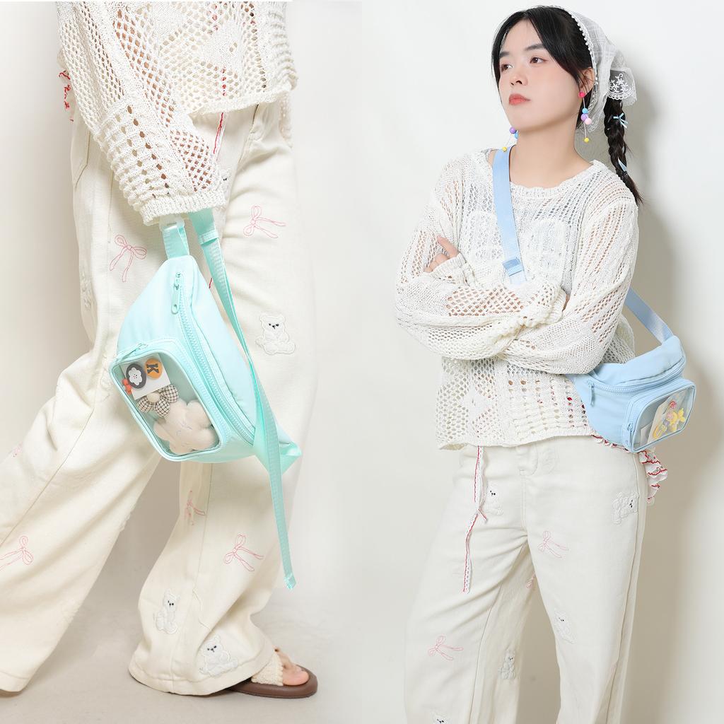 Schmerztasche, Kleiner Appetit, Schmerzschicht Brusttasche, Damen Frühling und Sommer Transparente Tasche, Leichte Wasserdichte Nylon Umhängetasche, Herren Bauchtasche