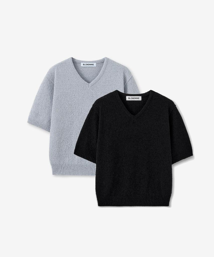 BLOND9 Boucle Short Sleeve V-Neck Knit ( 5 Colors )