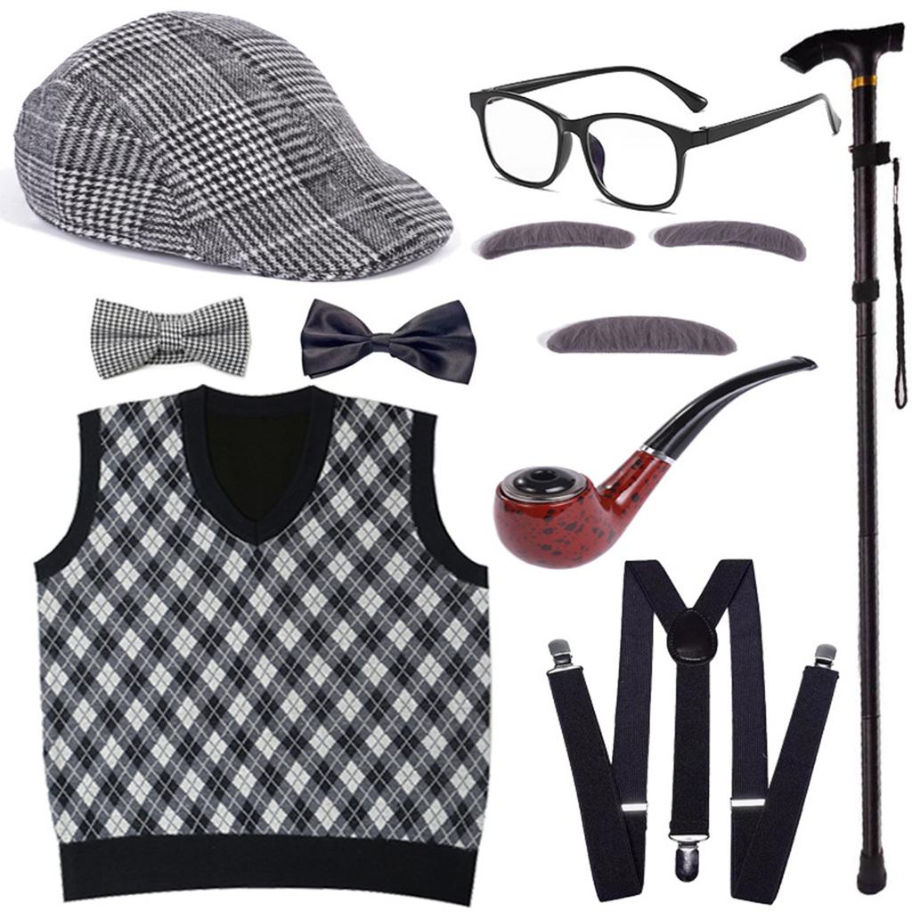 Children's Performance Vest Wig COS Elderly Dress Up Clothing Props Set