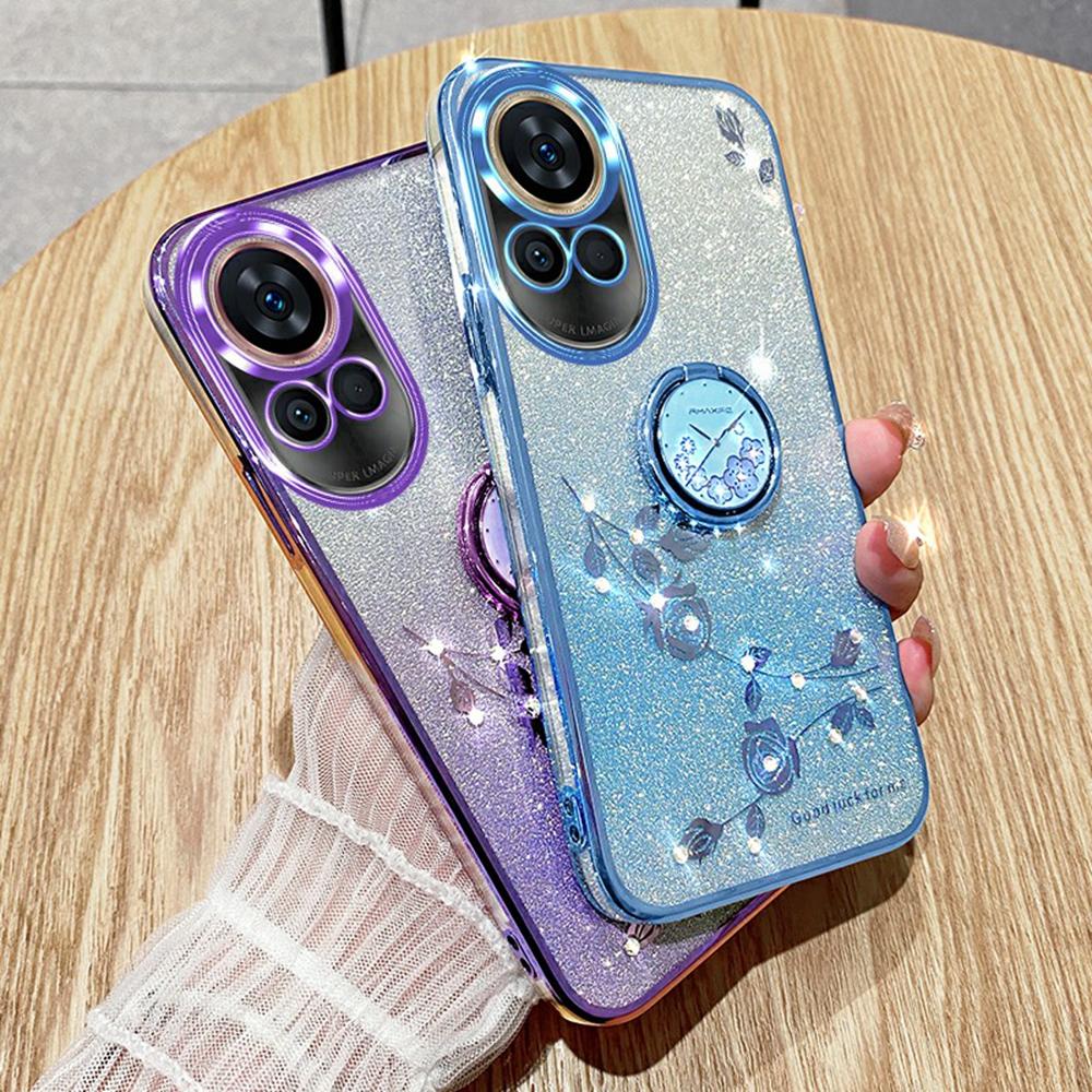 KADEM For Huawei Nova 13 Case Ring Kickstand TPU Flowers Phone Cover Gradient Glitter