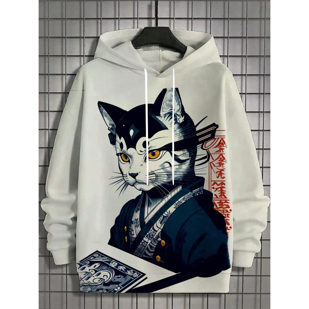 Japanische Harajuku Bedruckte Hoodies für Herren Berg Katze Tentakel Grafik Sweatshirts Lässig Lockeres Sweatshirt Lange Ärmel Pullove
