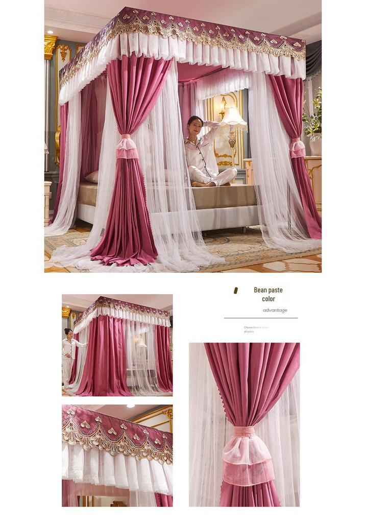 Double Layer Blackout Curtain Mosquito Net with Stainless Steel Bracket - Floor-Standing Design