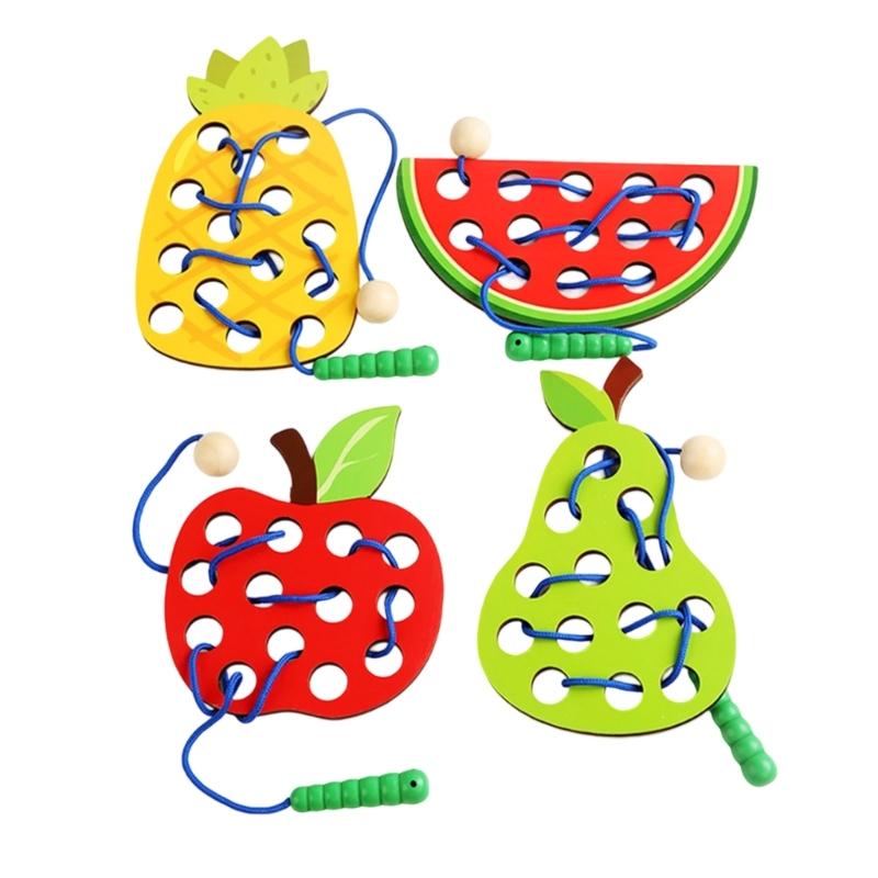 Fruit Shape Threading Board Toy Natural Wood Lacing Toy For Toddler Cognitive Development And Creative Education Play