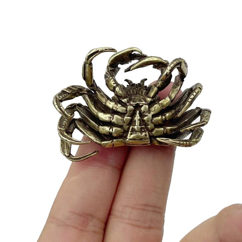 Antique Bronze Small Crab Statue Car Ornament Pure Brass Solid Animal Miniature Figurine Vintage Auto Decoration Accessories