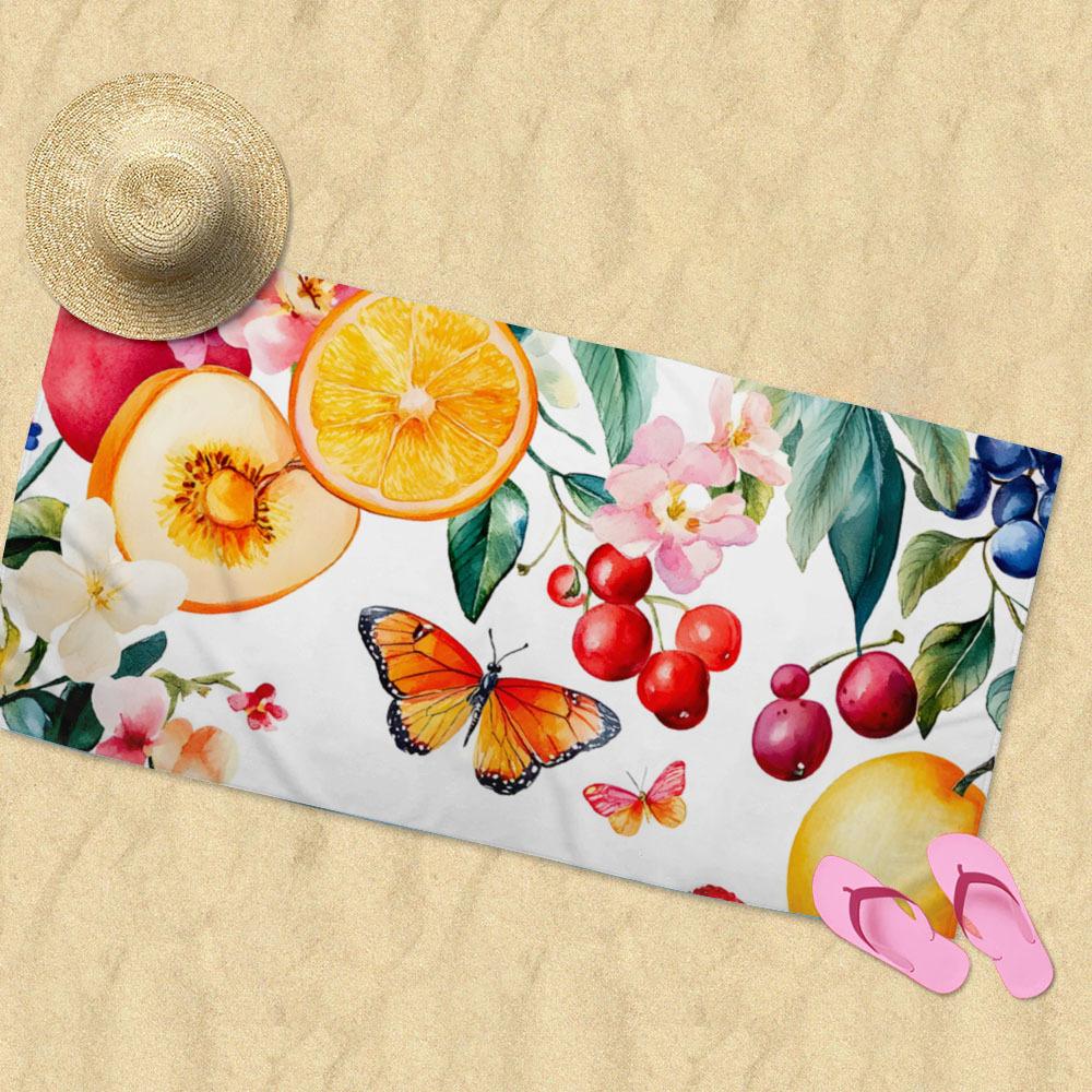 Fruit Print Quick Dry Microfiber Beach Towel - Soft, Absorbent, Lightweight, Great For The Beach, Camping