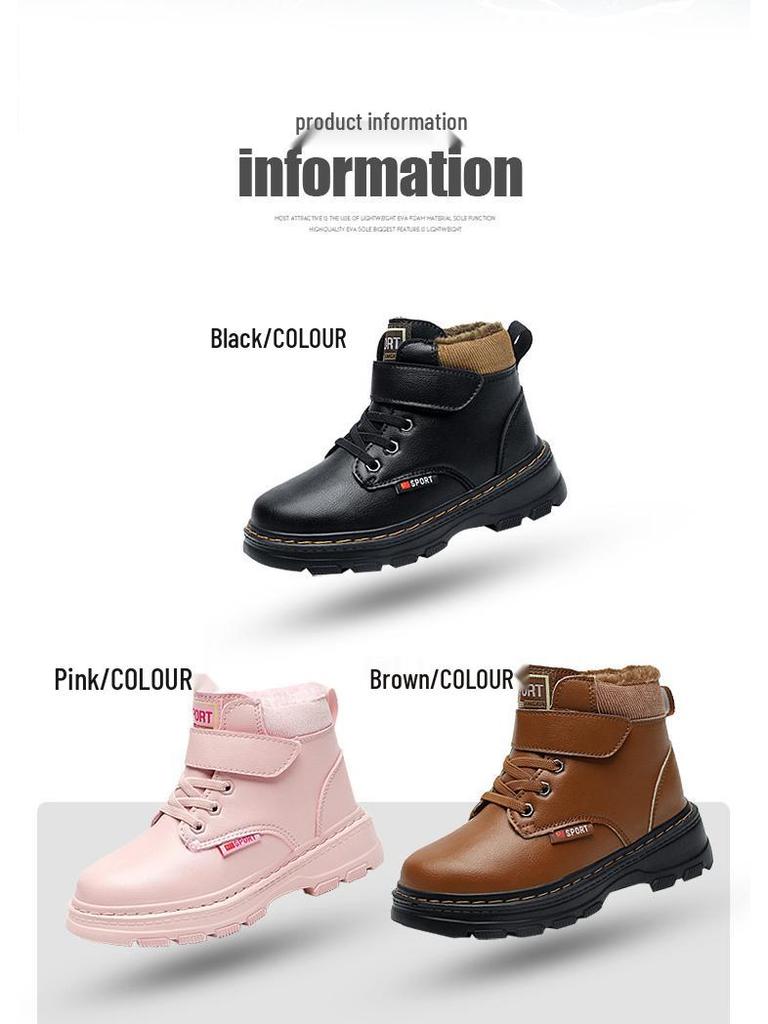 Waterdichte Jongens Martin Boots - Nieuwe Warme, Antislip, Velours Gevoerde Katoenen Schoenen voor Middelgrote en Grote Kinderen.