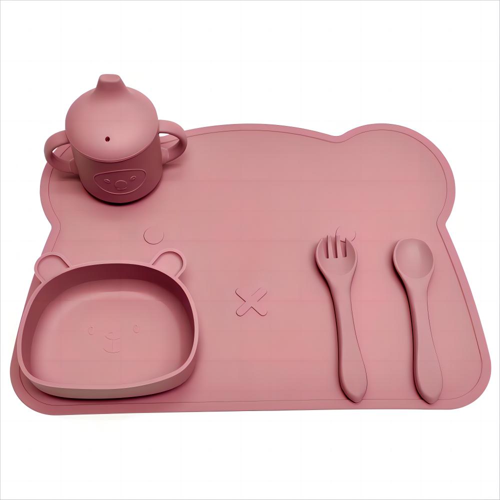 

5pcs Children s tableware set silicone baby complementary bowl fork spoon bib five pieces baby one compartment dinner plate