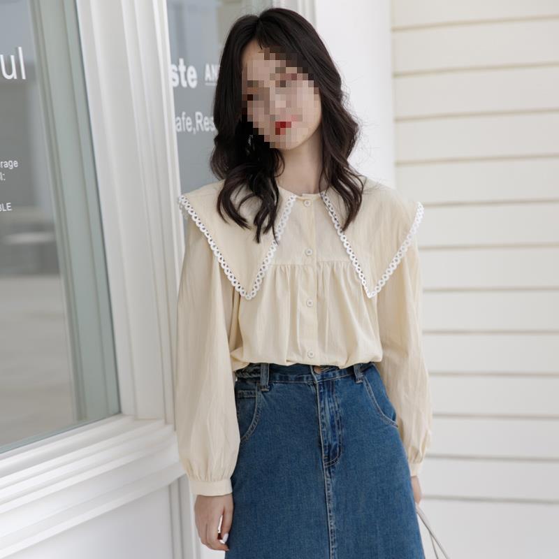 Early Autumn Retro Peter Pan Collar Long Sleeve Women's Temperament Bubble Sleeve Off-White Shirt